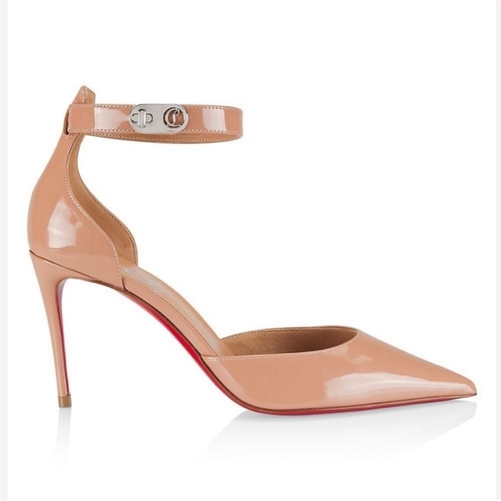 New Size 38.5 Christian Louboutin Lock Strap 85 Patent Nude Heels